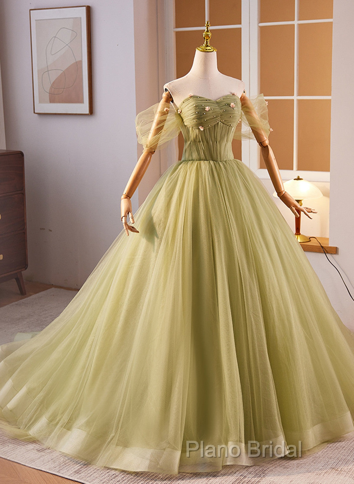 Light Green Sweetheart Tulle Long Formal Dresses, Light Green Formal Prom Dresses Party Dresses Secondary image