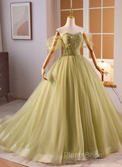 Light Green Sweetheart Tulle Long Formal Dresses, Light Green Formal Prom Dresses Party Dresses