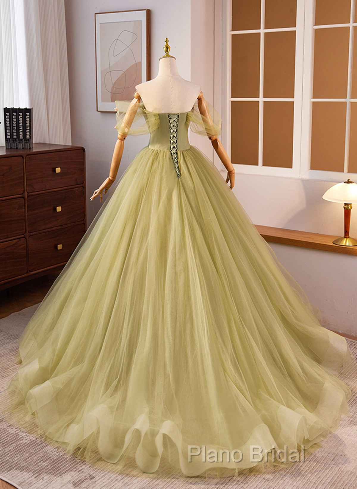 Light Green Sweetheart Tulle Long Formal Dresses, Light Green Formal Prom Dresses Party Dresses