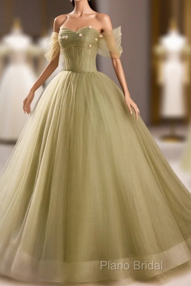 Light Green Sweetheart Tulle Long Formal Dresses, Light Green Formal Prom Dresses Party Dresses