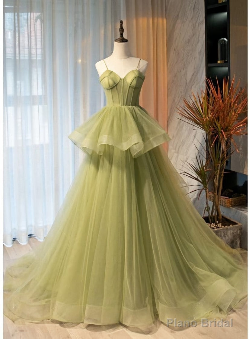 Light Green Tulle Layers Ball Gown Wedding Party Dress, Long Evening Dress Prom Dress Secondary image