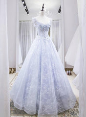 Light Lace Long Party Dress, A-line Cap Sleeves Beaded Prom Dress