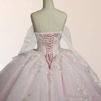 Light Pink Ball Gown Appliqued Quinceaera Dresses