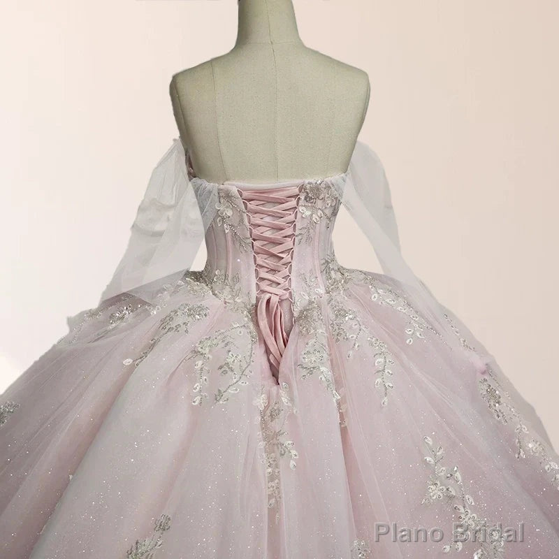 Light Pink Ball Gown Appliqued Quinceaera Dresses