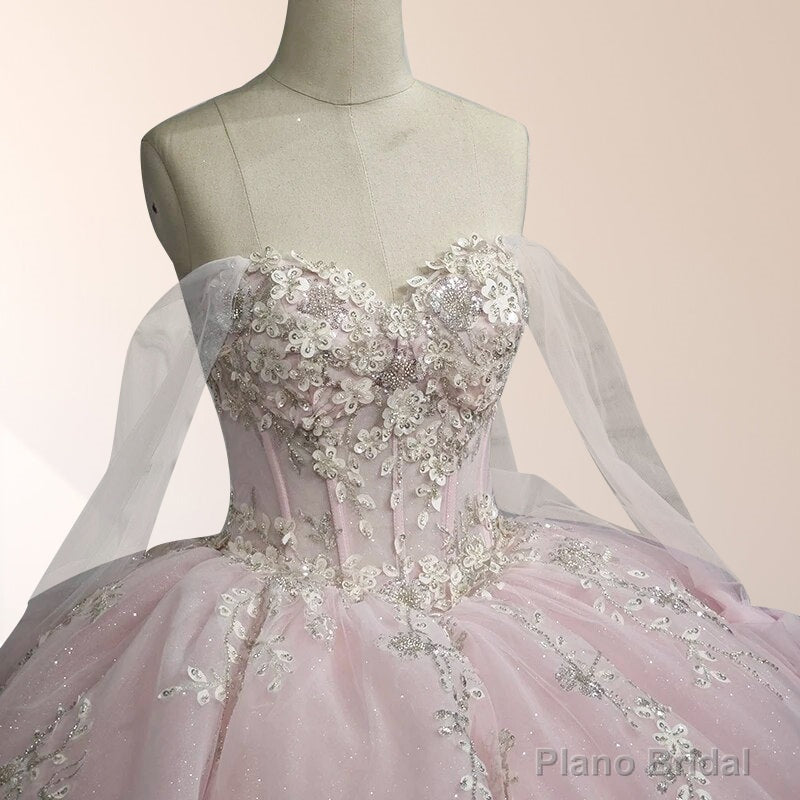 Light Pink Ball Gown Appliqued Quinceaera Dresses