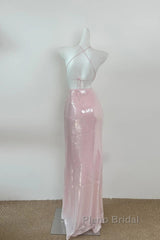 Light Pink V Neck Sheath Sequined Formal Prom Dresses Birthday Dresses
