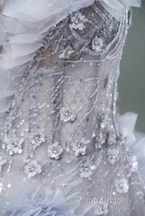 Light Purple A-Line Off-The-Shoulder Tulle Sequin Long Formal Prom Dresses, Sweet Appliqu Beaded Formal Dresses