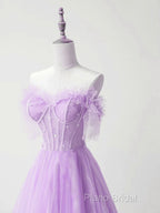 Light Purple A-Line Sweetheart Tulle Formal Dresses, Light Purple Long Formal Prom Dresses