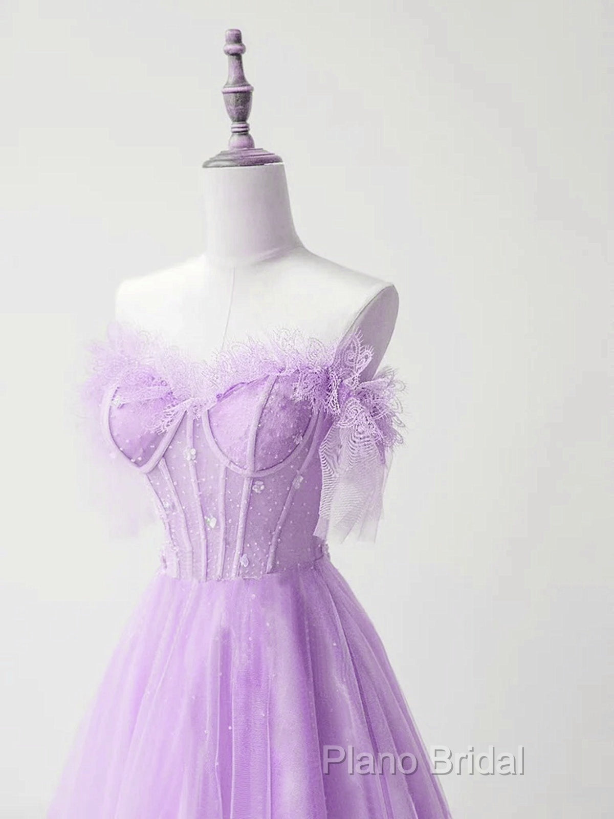 Light Purple A-Line Sweetheart Tulle Formal Dresses, Light Purple Long Formal Prom Dresses