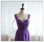 Light Purple Cap Sleeves/Long Sleeves Backless Chiffon Formal Prom Dresses, Purple Bridesmaid Dresses