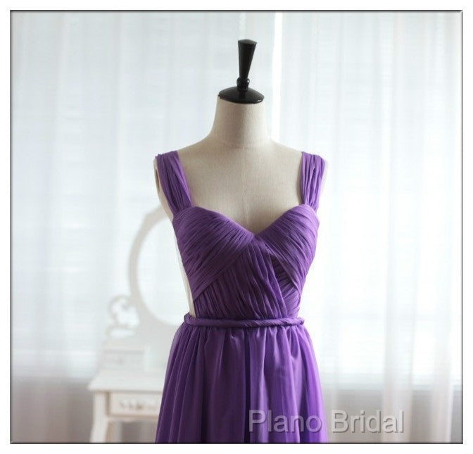 Light Purple Cap Sleeves/Long Sleeves Backless Chiffon Formal Prom Dresses, Purple Bridesmaid Dresses