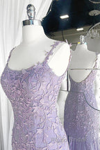 Light Purple Lace Mermaid Formal Prom Dresses, Purple Lace Mermaid Formal Evening Dresses