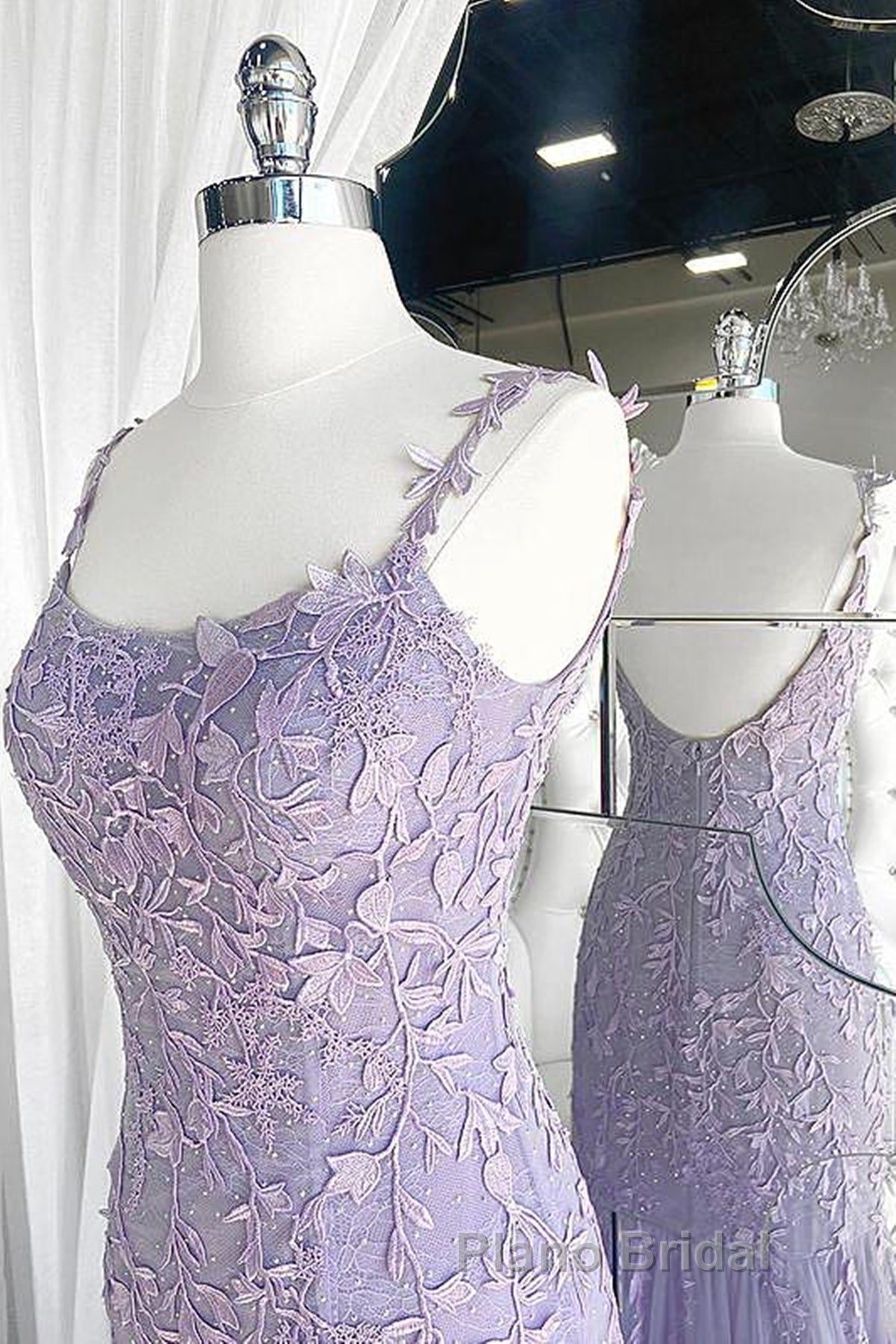 Light Purple Lace Mermaid Formal Prom Dresses, Purple Lace Mermaid Formal Evening Dresses