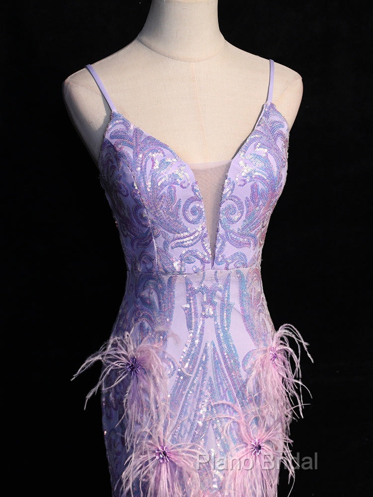 Light Purple Sequins Mermaid Long Party Dresses, Light Purple Formal Dresses Formal Prom Dresses
