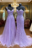 Light Purple Sweetheart Lace Long Formal Gown, Purple Lace Formal Prom Dresses