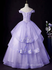 Light Purple Tulle With Lace Off Shoulder Sweet 16 Dresses, Light Purple Formal Dresses