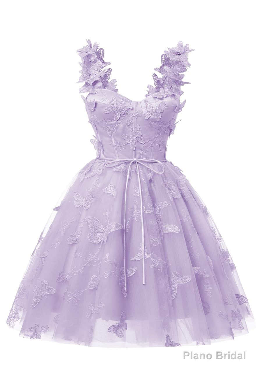 Lilac 3D Butterfly Lace Applique Tulle Homecoming Dress for Teens Sweetheart Mini Short Prom Dresses Secondary image