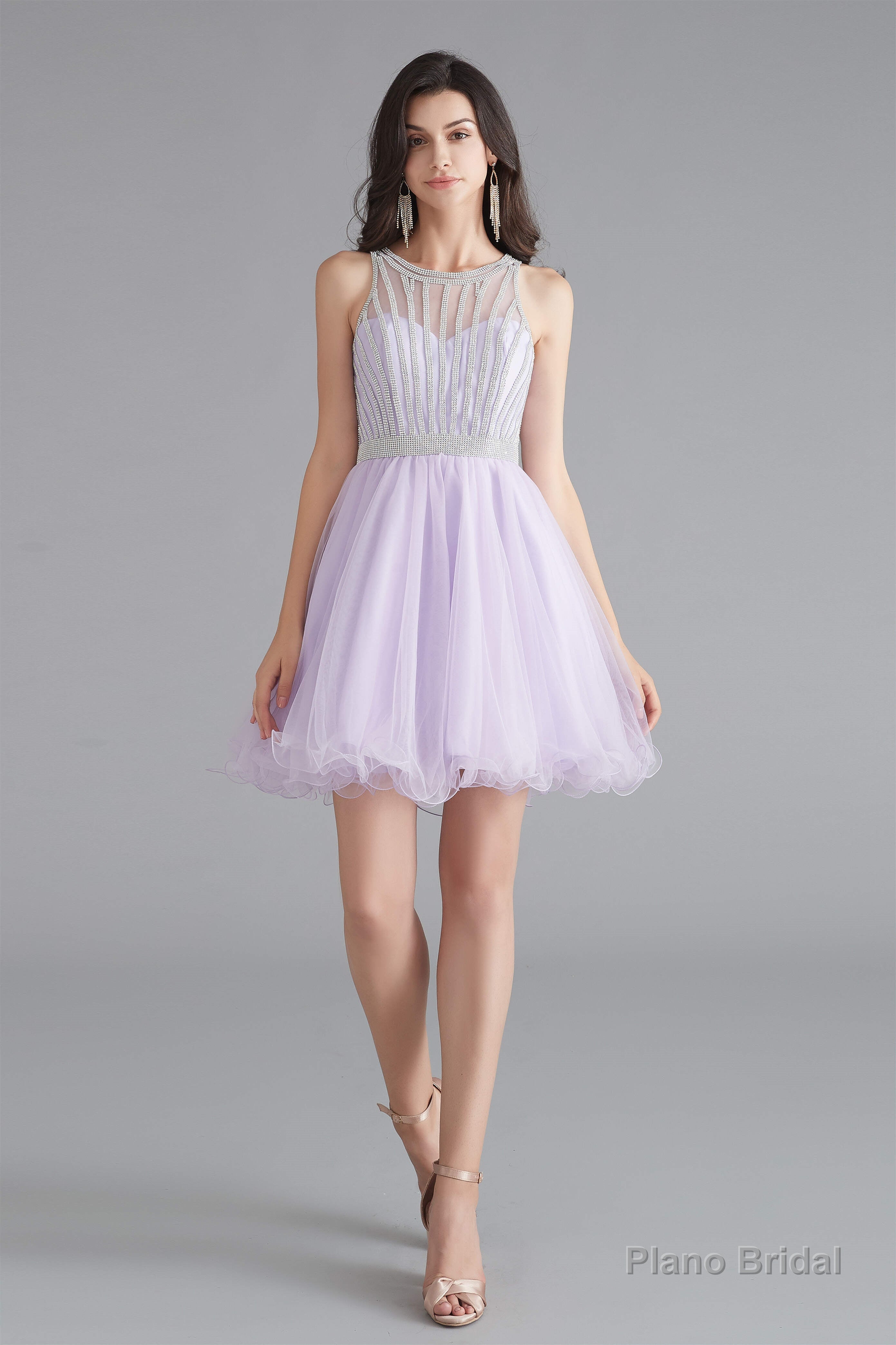 A-Line Tulle Sleeveless Beading Homecoming Dresses Main image