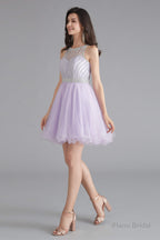 A-Line Tulle Sleeveless Beading Homecoming Dresses