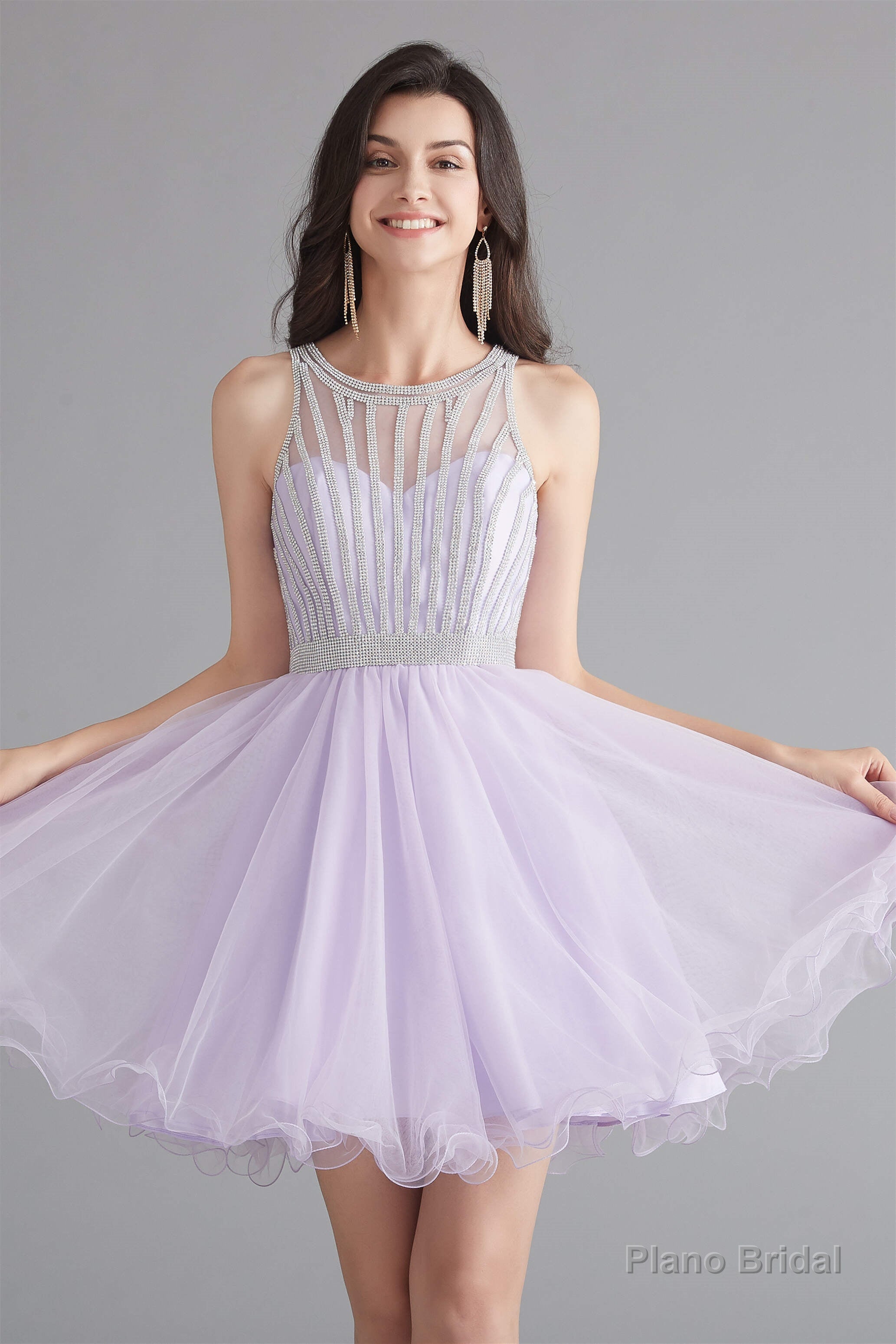 A-Line Tulle Sleeveless Beading Homecoming Dresses