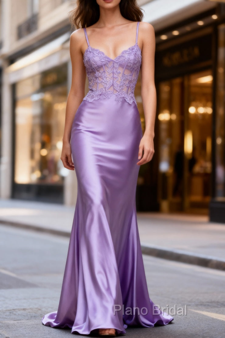 Lilac Floral Elegant Mermaid Corset Long Formal Prom Dresses