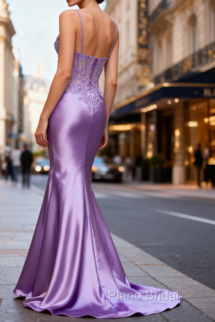 Lilac Floral Unique Mermaid Corset Long Formal Prom Dresses with Slit