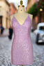 Lilac Homecoming Dresses Sheath/Column Ruched V-neck Sleeveless Short/Mini Dresses