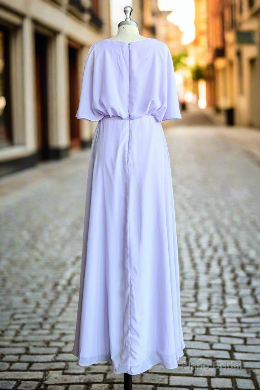 Lilac Plus Size Long Chiffon Bridesmaid Dresses with Sash Bow Secondary image