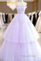Lilac Purple Strapless Tulle Sheer A Line Formal Prom Dresses