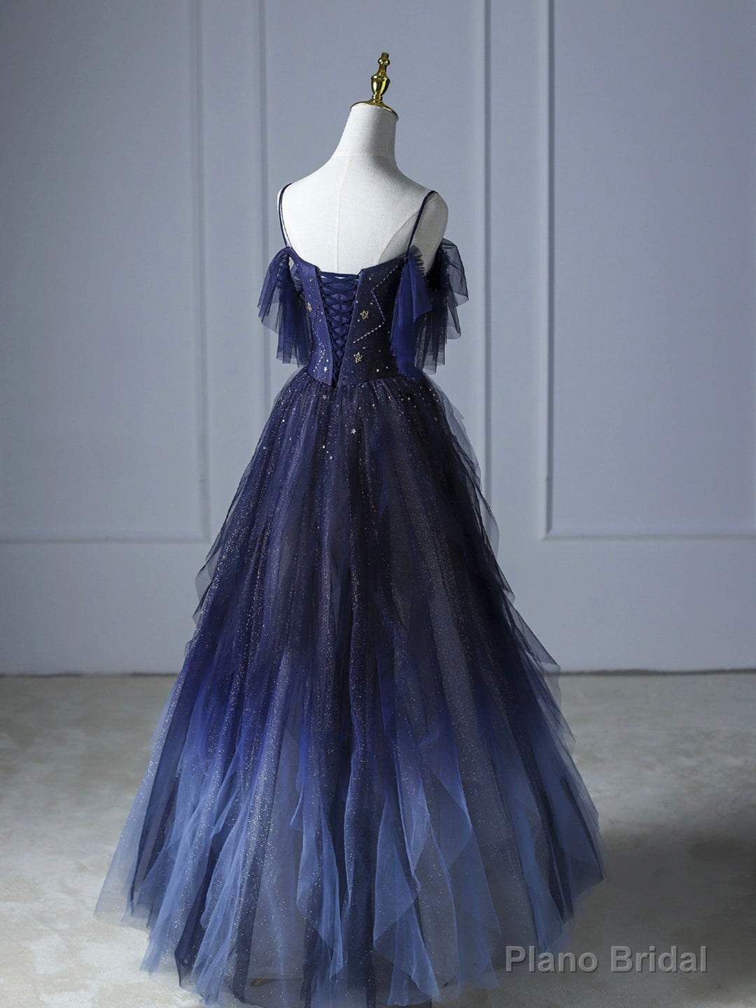 Blue Gradient Tulle Long Prom Dress, Beautiful Spaghetti Strap Evening Party Dress Main image