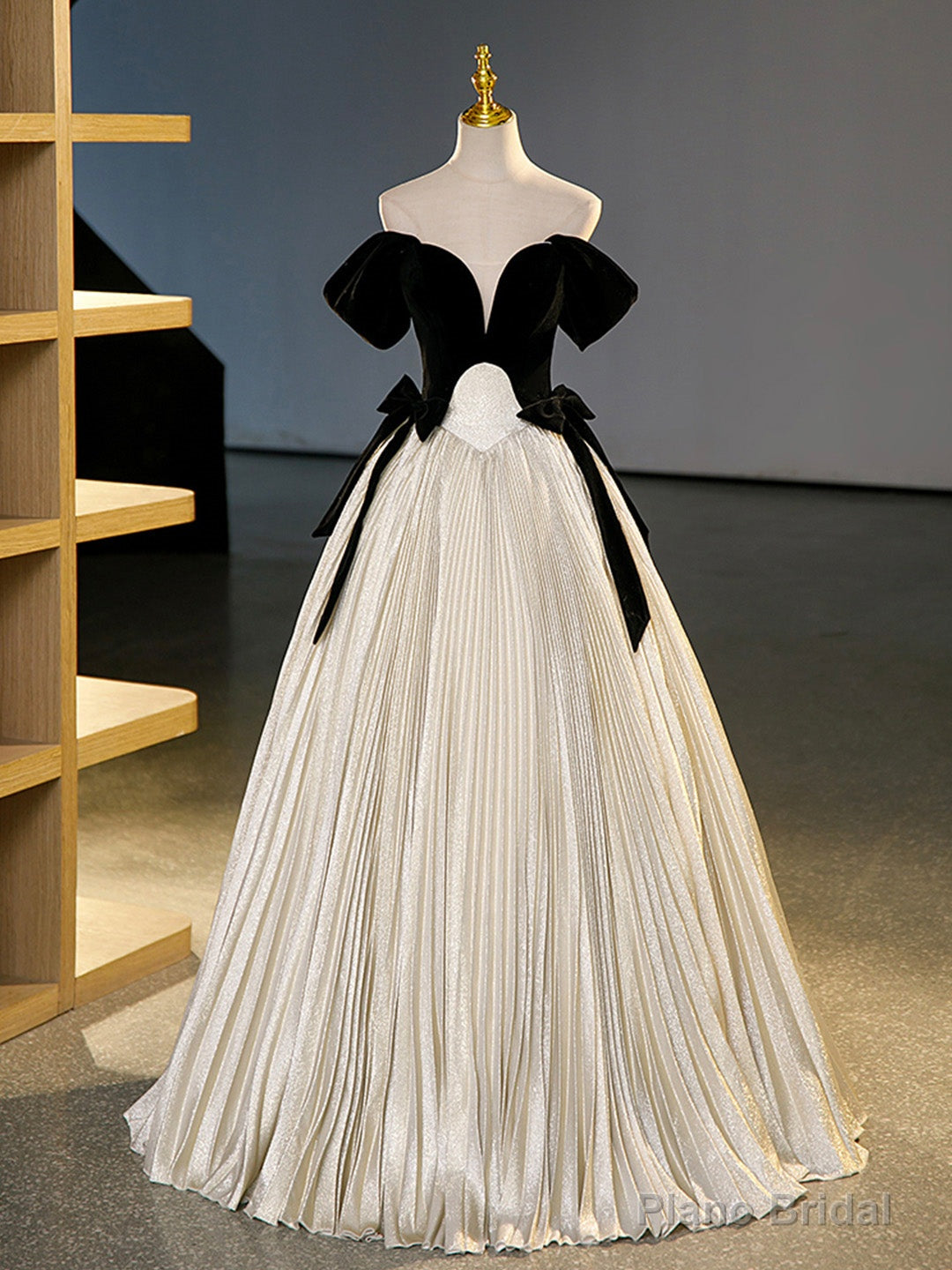 Black Velvet Long Prom Dress, Champagne A-Line Formal Dress Evening Dress Main image