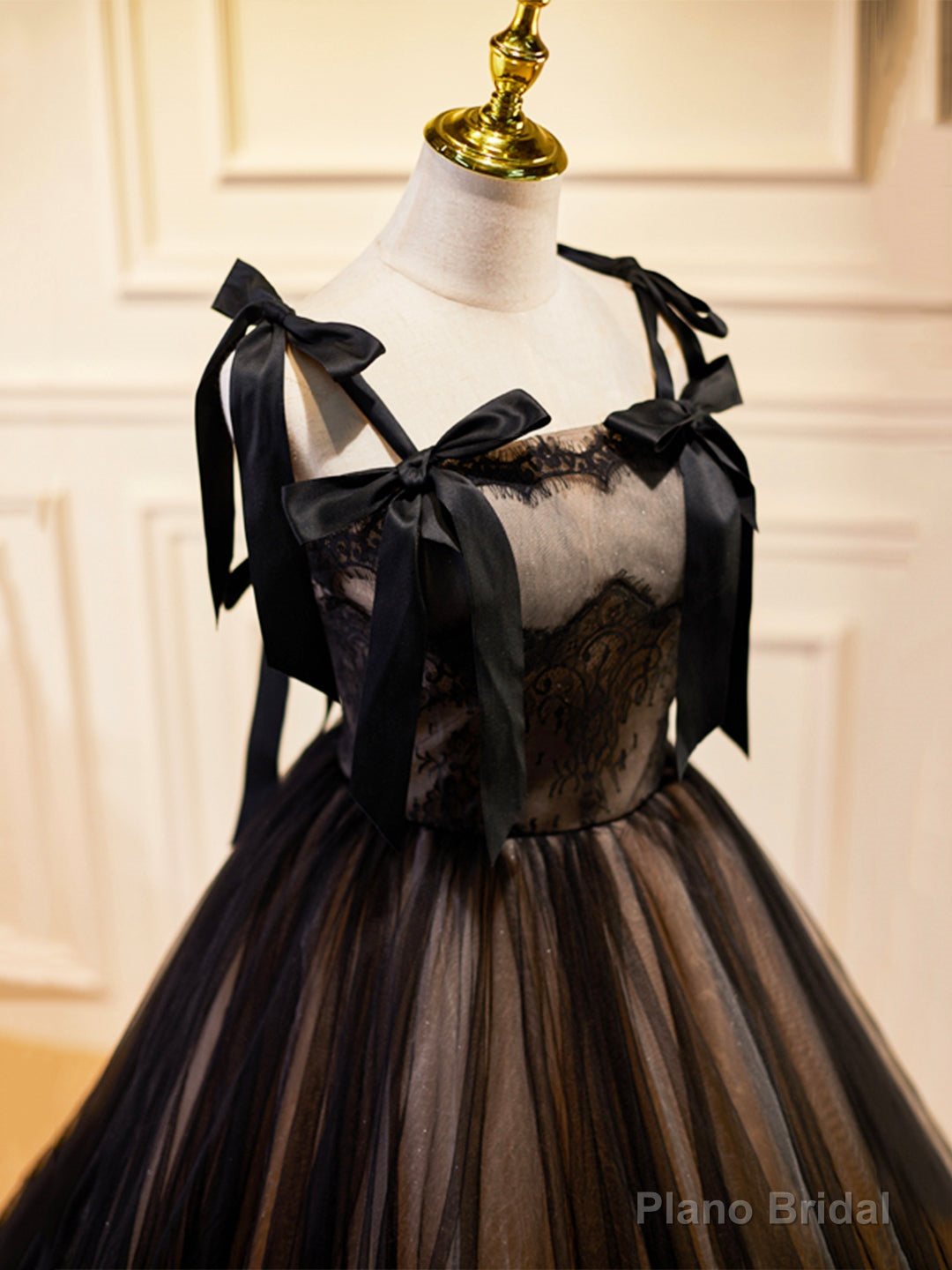 Black Tulle Lace Long Prom Dress, Black Evening Party Dress Secondary image