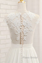 Long A-line Appliques Lace Chiffon Wedding Dress with Slit