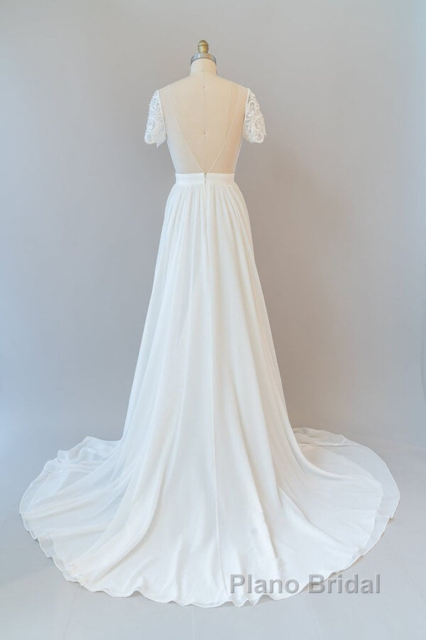 Long A-line Chiffon Backless Wedding Dress with Sleeves Secondary image