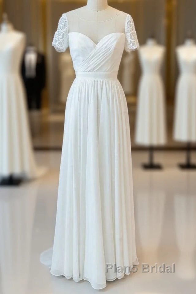Long A-line Chiffon Backless Wedding Dress with Sleeves Main image