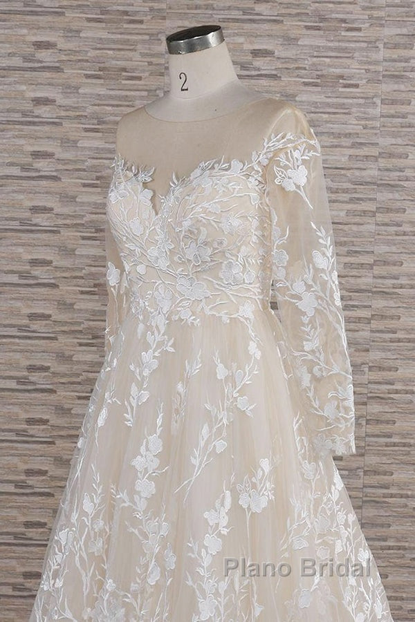 Long A-line Sweetheart Applqiues Tulle Wedding Dress with Sleeves