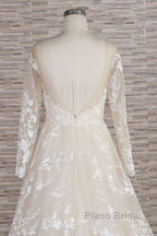 Long A-line Sweetheart Applqiues Tulle Wedding Dress with Sleeves