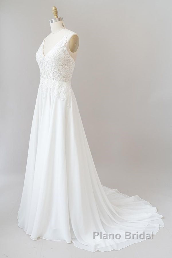 Long A-line Sweetheart Spaghetti Strap Appliques Chiffon Wedding Dress