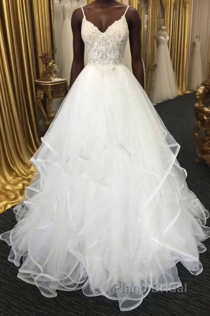 Long A-line Sweetheart Spaghetti Straps Lace Tulle Wedding Dress Main image