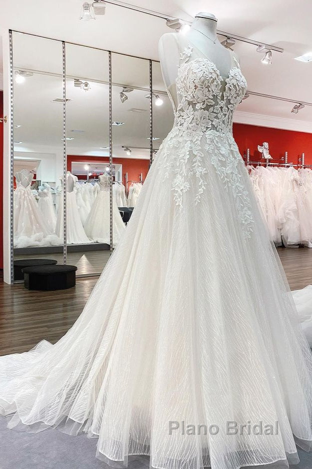 Long A-line Sweetheart Tulle Open Back Wedding Dress