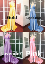 Long Chiffon V-Neck Empire Waistline Leg Slit Bridesmaid Dresses