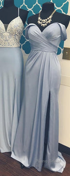 Long Chiffon V-Neck Off Shoulder Formal Dresses Leg Slit Bridesmaid Dresses