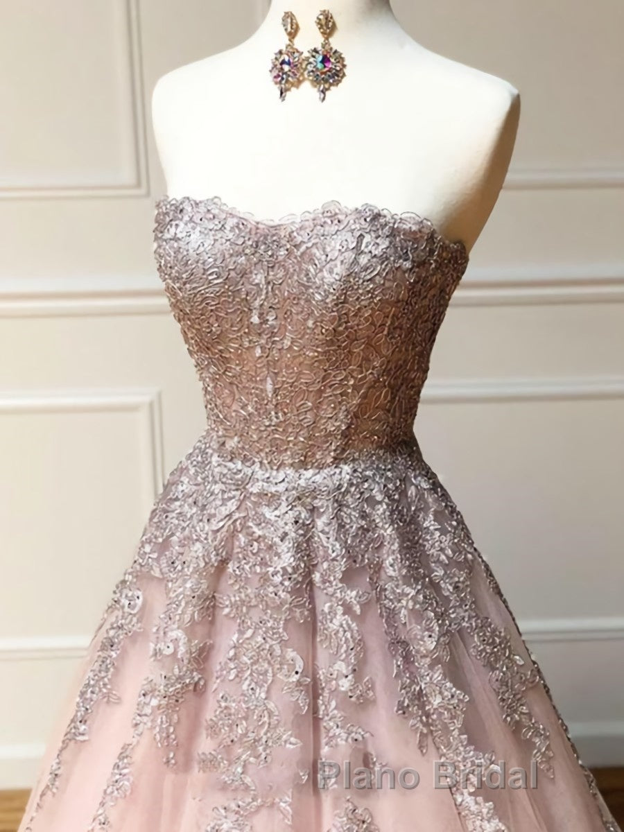 Long Lace Formal Prom Dresses with Corset Back, Long Lace Formal Evening Graduation Dresses