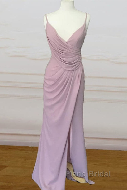 Long Mauve Pleated Chiffon Bridesmaid Dresses