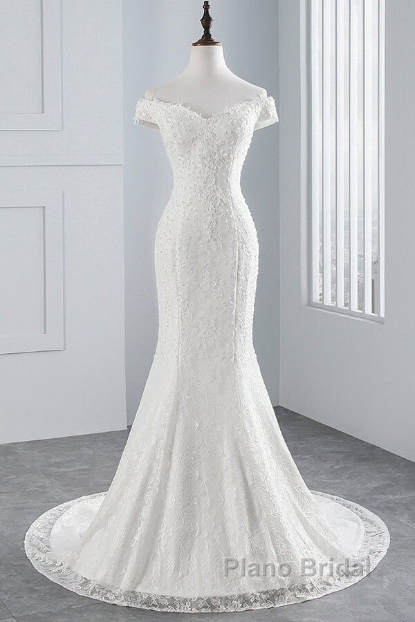Long Mermaid Lace Off Shoulder Lace-up Wedding Dress