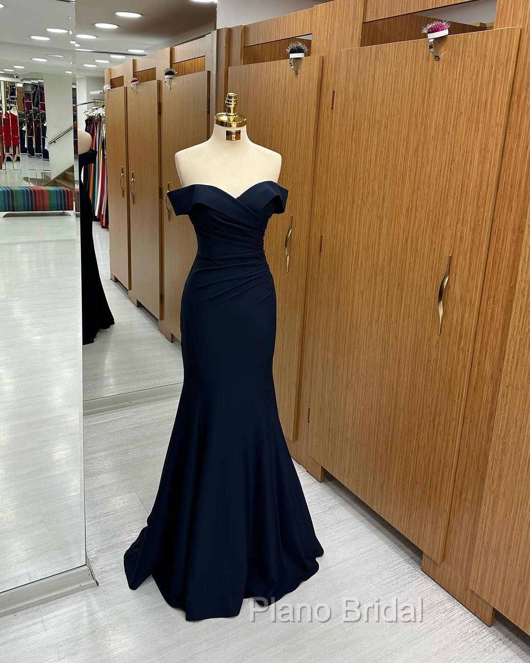Long Mermaid Formal Prom Dresses Navy Blue Off-the-shoulder Sweetheart Sleeveless Secondary image