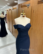 Long Mermaid Formal Prom Dresses Navy Blue Off-the-shoulder Sweetheart Sleeveless