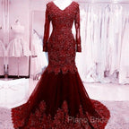 Long Mermaid Sequin Beaded Green Formal Prom Dresses With Sleeves Lace Formal Dresses