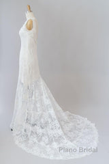 Long Mermaid Sweetheart Lace Backless Wedding Dress
