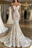 Long Mermaid Sweetheart Spaghetti Straps Appliques Lace Wedding Dress